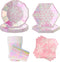 Snowflake Wonderland Party Supplies, Disposable Glitter Iridescent Pink Paper Plates Freezing Winter