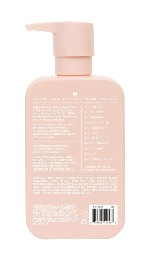 MONDAY Haircare Volume Shampoo 12oz - Thin, Fine, Oily Hair Shampoo with Coconut Oil & Ginger Extract