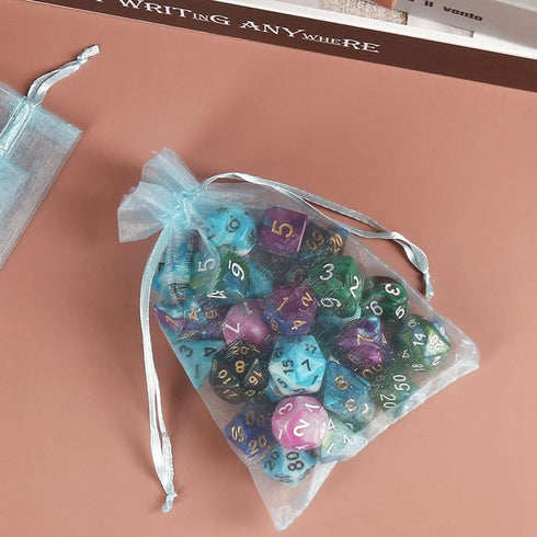 HRX Package 100pcs Organza Favor Bags 4 x 6 inch, Light Blue Mesh Drawstring Sheer Jewelry Pouches for Baby Shower Party