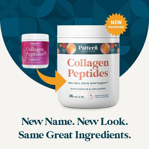 Pattern Wellness Collagen Peptides Powder (Type I & III) - Grass Fed & Pasture Raised, Hydrolyzed Collagen for Hair,