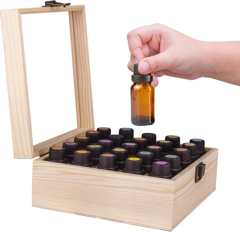 Essential Oil Storage Box, High Capacity Glass Lid Wooden Display Organizer for 15 ml Bottles, Nail Polish Collection