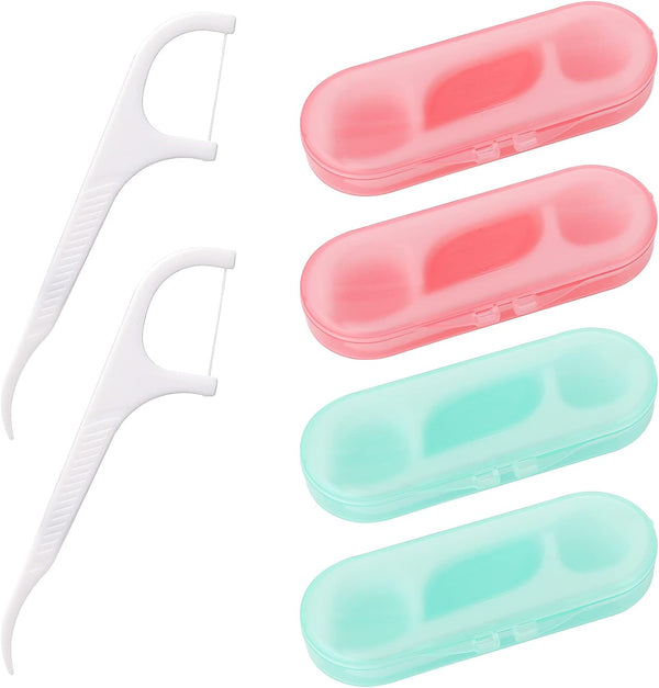 Dental Floss 4 PCS Travel Case - Portable Refillable Dental Floss Picks Organizer 40 Picks