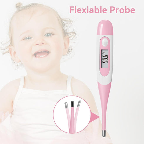 Clinical Digital Thermometer for Adults and Babies, Oral, Armpit, Rectal, Fever Alarm, Flexible Tip