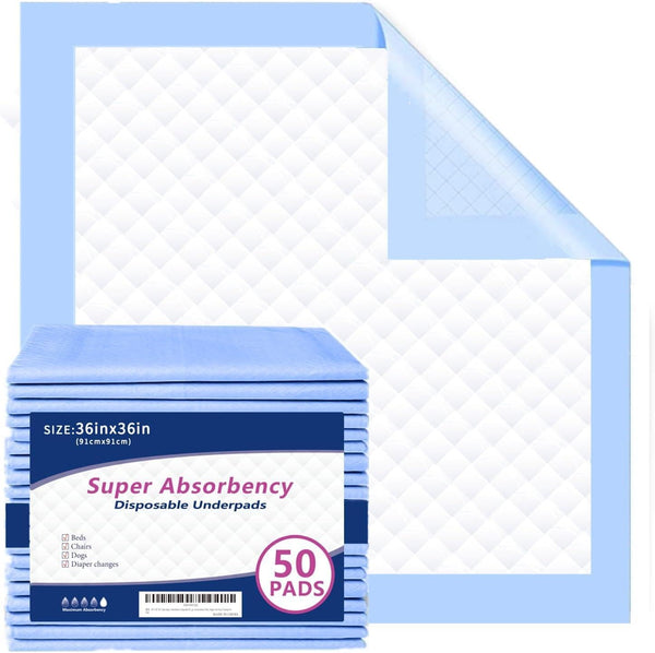 LOVESOR 36" x 36" 50 Count Super Absorbency Disposable Bed Pads for Adults,