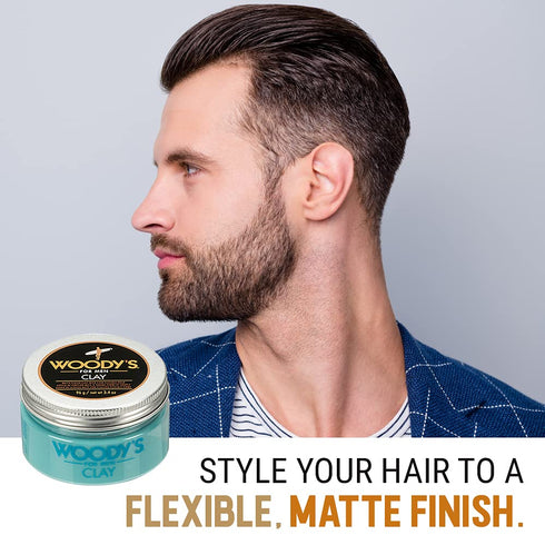 Woody's Clay for Men, Matte Finish with Firm and Flexible Hold, 3.4 oz.