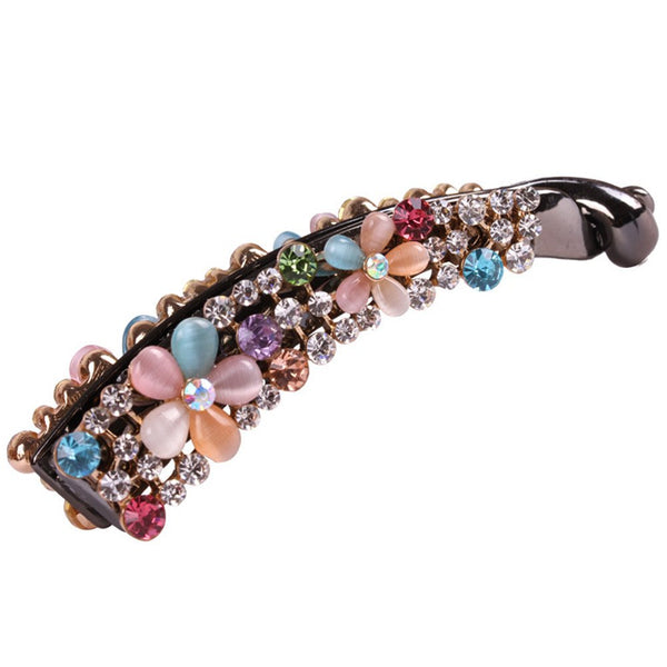 Ruihfas Sparkly Crystal Rhinestone Banana Hair Clips Comb for Women, Ponytail Holder (Multicolor)