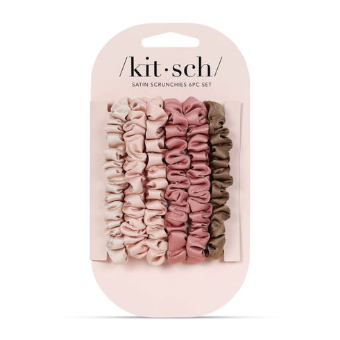 Kitsch Terracotta Satin Hair Scrunchies for Women Softer Than Silk Ponytail Holders 5 Count