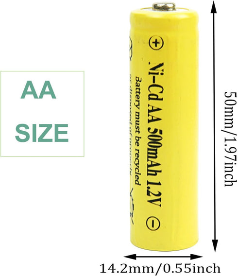 12 Packs 1.2V AA 500mAh Nickel Cadmium Rechargeable Batteries for Solar Lights, Lawn Landscape Lighting (AA Size)