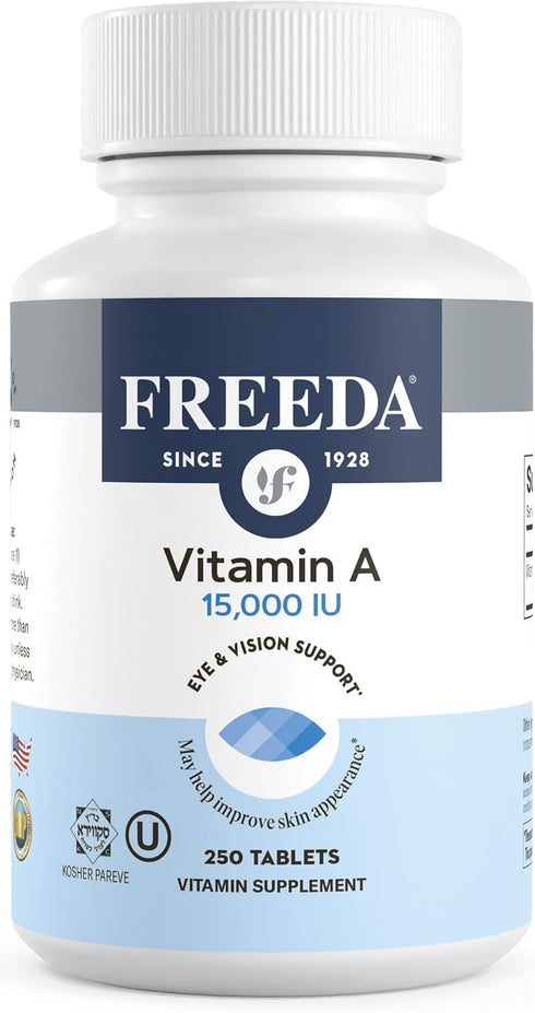 Freeda Vitamin A 15,000 IU – Retinyl Palmitate – Vegan, Kosher – Eye, Vision, Immune & Skin Support