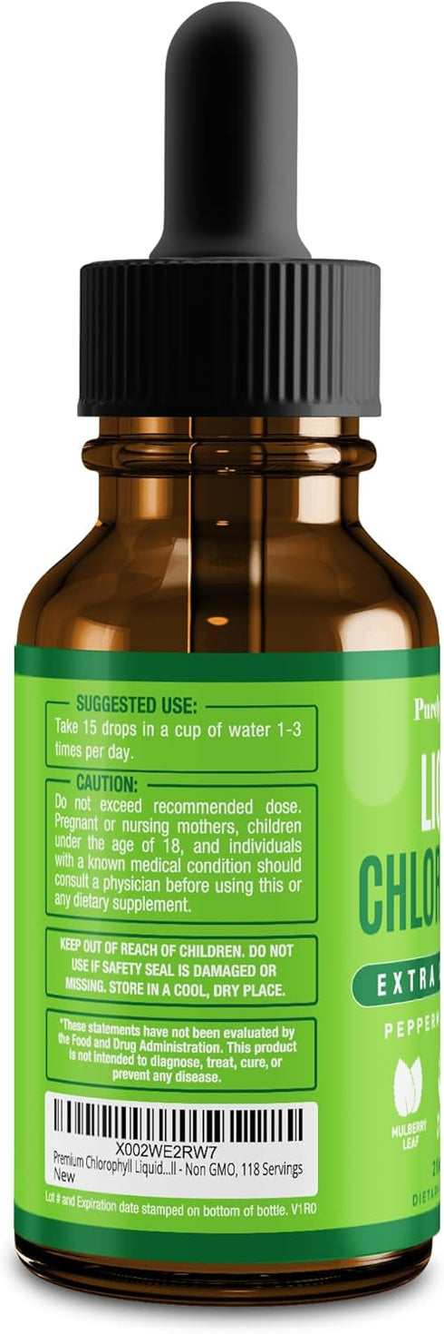 Premium Chlorophyll Liquid Drops - 100% Natural & Gluten Free, Non-GMO Liquid Chlorophyll, 118 Servings
