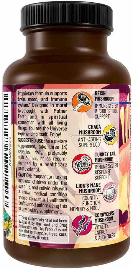 5 Mushrooms Reserve Blend Supplement - Lions Mane, Turkey Tail, Reishi, Chaga, Cordyceps