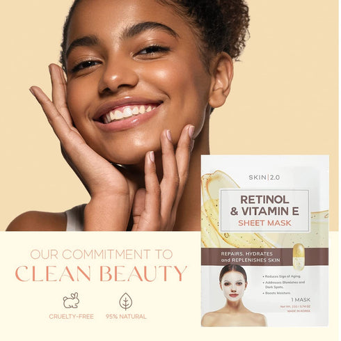 Retinol and Vitamin E Sheet Face Mask, Hydrating Anti-Aging Mask for Diminishing Blemishes and Acne Scars