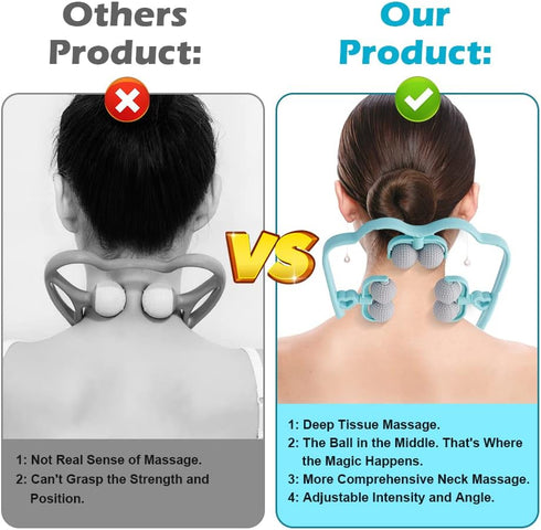 Abnaok Neck Massager, Upgrade Deep Tissue Roller for Pain Relief, Handheld Shiatsu Massage Tools with 6 Wheels