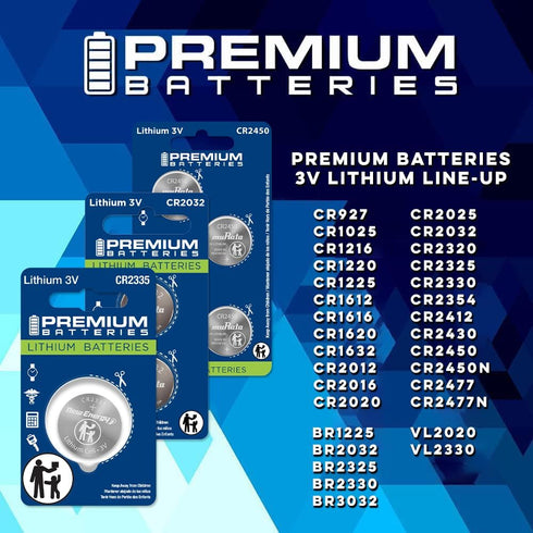 Premium Batteries CR2325 3V (6 Pack) Premium Renata Lithium Coin Cell - Swiss Engineered High Capacity Batteries