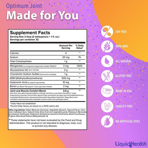 LIQUIDHEALTH 32 Oz Optimum Joint Support Supplement with Glucosamine, Chondroitin, MSM & Hyaluronic Acid