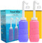 Upside Down Peri Bottle for Postpartum Care - Portable Bidet Bottle with Travel Bag, Reusable Douche Bottle (Blue+Pink)