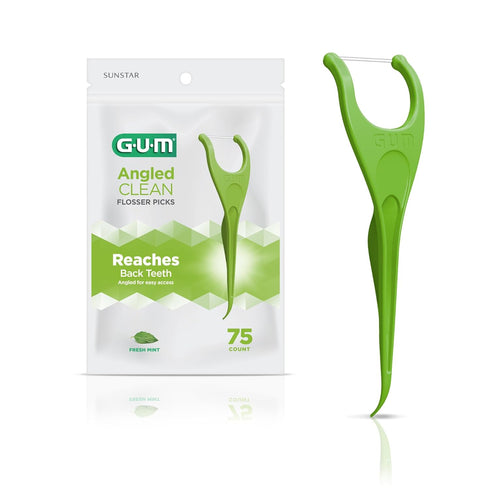 GUM Angled Floss Picks, Extra Strong Dental Flossers for Adults, Fresh Mint Flavor, 75ct