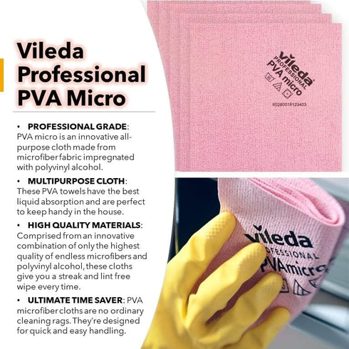 Vileda Professional PVA Microfiber Cloth Red - All Purpose Cleaning Shammy, Synthetic Chamois Towel, 5 Pack