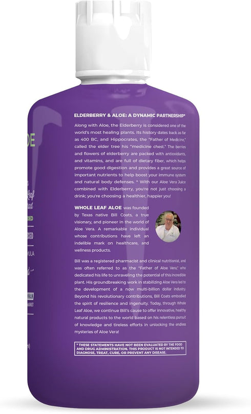 Whole Leaf Aloe Vera Juice with Organic Elderberry Extract Patented Formula, High Acemannan Content, and NO Water