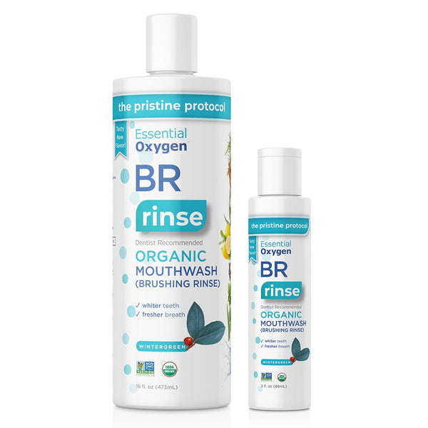 Essential Oxygen BR Certified Organic Brushing Rinse, All Natural Mouthwash for Whiter Teeth, Wintergreen, 2 Piece Set