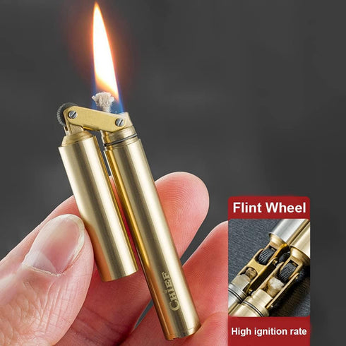 Vintage Trench Lighter - Cool Copper Windproof Brass Lighter for Men, Dad, Husband (Fuel Not Included), Gold