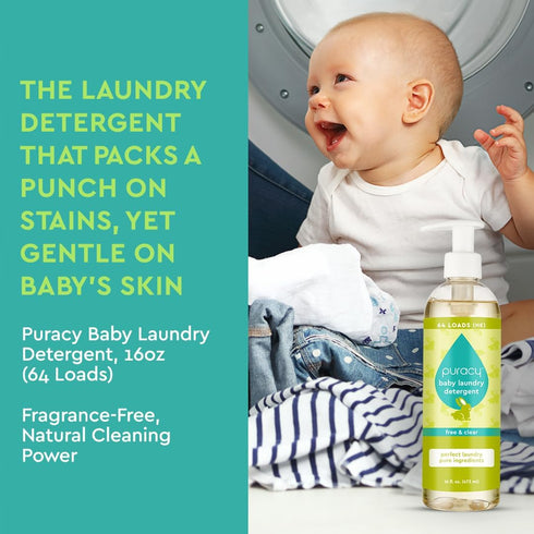 Puracy Liquid Baby Laundry Detergent - 16oz, Natural, Scent-Free, Gentle with Stain Fighting Enzymes