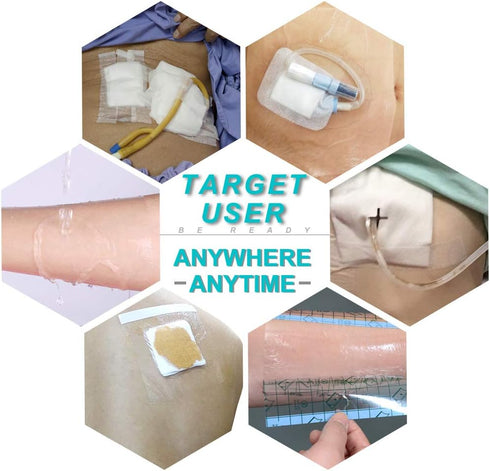 Waterproof Shower Cover for Dialysis Port, Picc Line, Chemo Port Protector, 8" x 8", Pack of 25