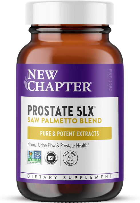 New Chapter Prostate 5LX Supplement - Clinical Strength Saw Palmetto + Fermented Selenium for Men’s Wellness - 60 ct