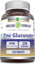 Amazing Formulas Zinc Gluconate 50mg - 250 Tablets Supplement, Non-GMO, Gluten Free, Made in USA