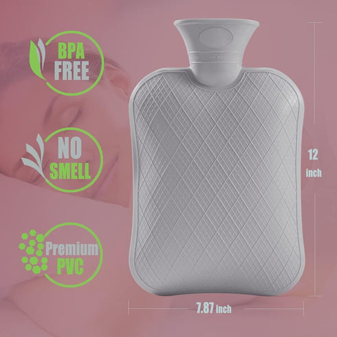 FORICOM Hot Water Bottle with Cover, 2 Liter Hot Water Bag for Pain Relief, Heating Pad, BPA Free (Green)