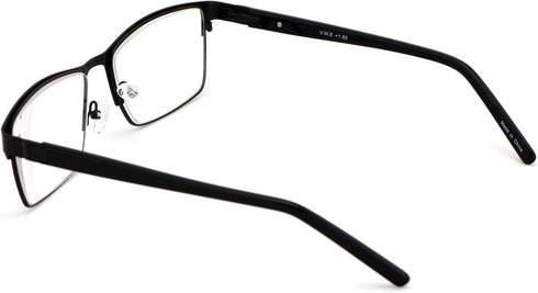 V.W.E. Men Premium Rectangle Metal Reading Glasses, Extra Large 152mm Wide Frame with Plastic Temple