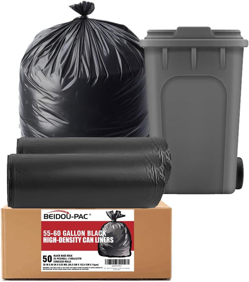 55-60 Gallon Trash Bags (50 Count Bulk) - Black Heavy Duty Garbage Bags for Home, Commercial, Outdoor, Construction Use