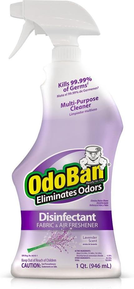 OdoBan Ready-to-Use Disinfectant and Odor Eliminator - Set of 4 Spray Bottles, 32 Ounces Each, Lavender Scent