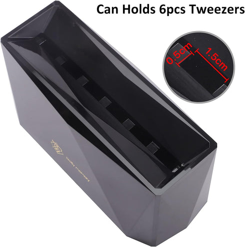 Pretty Memory Tweezer Holder, 6 Holes Lash Tweezer Stand for Eyelash Extensions, Black