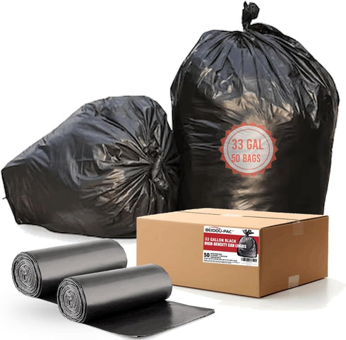 33 Gallon Trash Bags, 50 Count, Black Garbage Bags, Multi-purpose Trash Can Liners