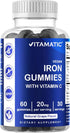 Vitamatic Iron Gummies Supplement for Women & Men - 60 Vegan Gummies with Vitamin C, 20mg Serving (Pack of 2)