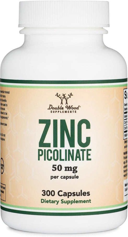 Zinc Picolinate 50mg - 300 Capsules (Immune Support), Non-GMO, Gluten Free (300 Day Supply) by Double Wood Supplements