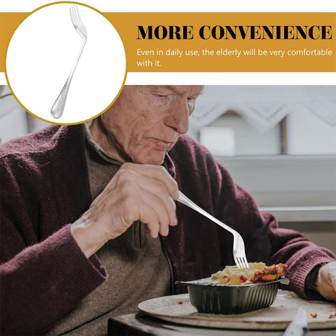 2 Pcs Angled Fork Spoon Set, Ergonomic Curved Utensil for Elderly Patients, Right Hand