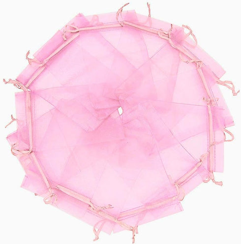Wudygirl 100pcs Sheer Pink 5''X7 Organza Bags - Drawstring Jewelry Pouches for Baby Shower & Party Favors