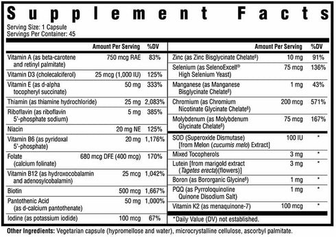 Seeking Health Multivitamin One MF - 45 Veggie Capsules for MTHFR Support with Folinic Acid & Vitamin B12