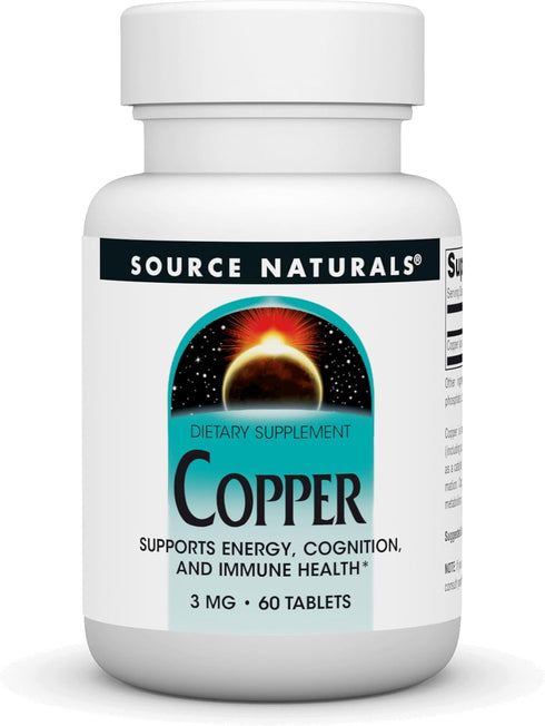 Source Naturals Copper, Supports Energy, Cognition, and Immune Health, 3 mg - 60 Tablets