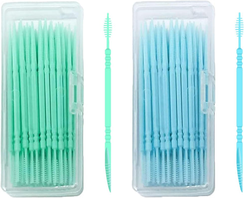 Toothpicks with Bristles, Double-Side Dental Picks, Disposable Plastic Toothpicks, Portable Package (40 Count x 2 Pack)