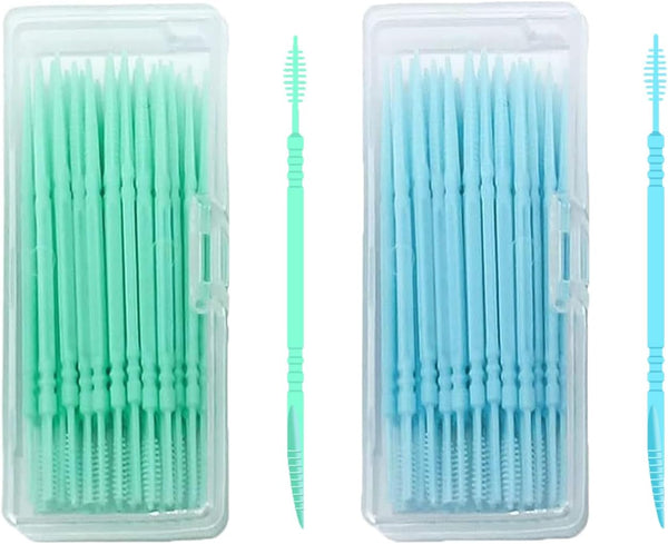 Toothpicks with Bristles, Double-Side Dental Picks, Disposable Plastic Toothpicks, Portable Package (40 Count x 2 Pack)