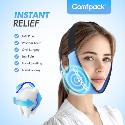 Wisdom Teeth Ice Pack Head Wrap with Ear Hole Design, Reusable Gel Hot Cold Therapy Face Pack for TMJ Pain Relief