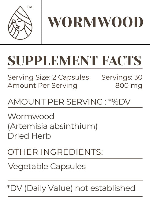 Wormwood 60 Capsules | High-Potency Herbal Dietary Supplements | Made with Vegetable Capsules and Dried Wormwood Herb.