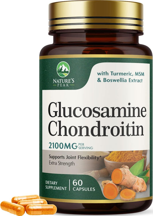 Glucosamine Chondroitin Supplements 60 Capsules, MSM Complex for Joint Support with Turmeric & Boswellia