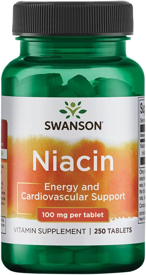 Swanson Niacin (Vitamin B3), 250 Tablets - Supports Heart Health and Natural Energy Production