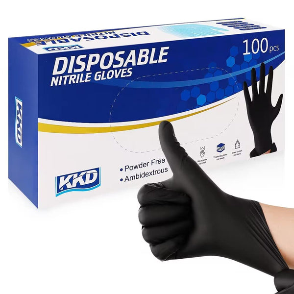 KKD Disposable Latex Free & Powder Free Gloves, 100 Count Black Nitrile for Cleaning & Food Handling