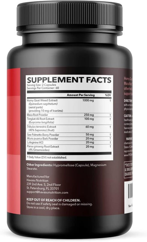 Horny Goat Weed for Men and Women, Extra Strength Performance Support, 2 Months Supply Herbal Supplement