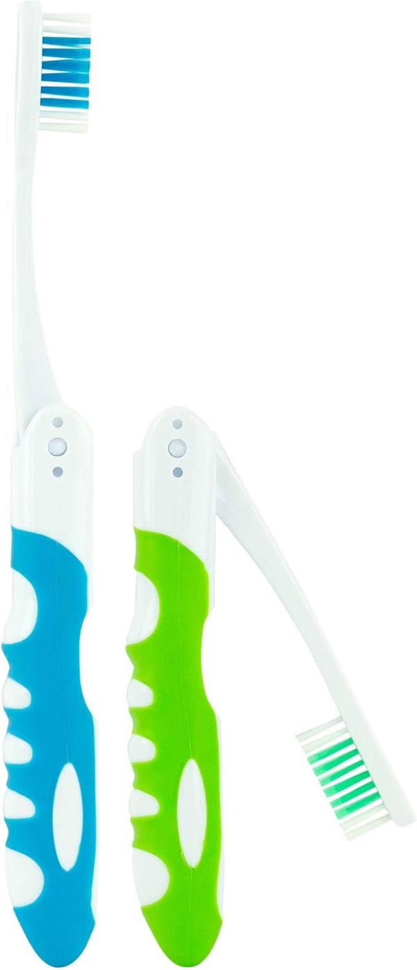 Lingito Travel Toothbrush, Folding with Built-in Cover, Packable, Collapsible, Pocket Medium Bristle Brushes (2 Pack)